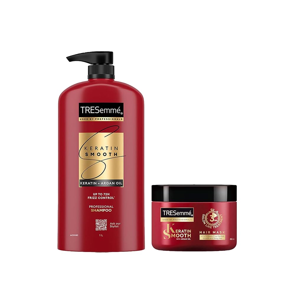 TRESemme Keratin Smooth Deep Conditioning Kit for Long Lasting Frizz Control - 1L Shampoo and 300ml Mask