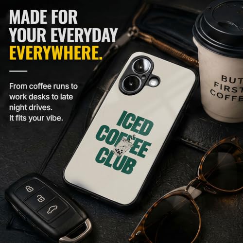 Image of Stylish Designer Glass Case Compatible with Samsung Galaxy S23 FE 5G Back Cover for Women & Girls | Beige Iced Coffee Club, Glossy & Scratch-Resistant Finish