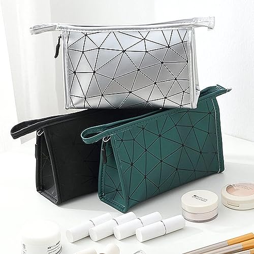 Image of Makeup Bag for Women, Diamond Pattern Makeup Bag with Zipper Large Capacity Travel Toiletry Bag - Black