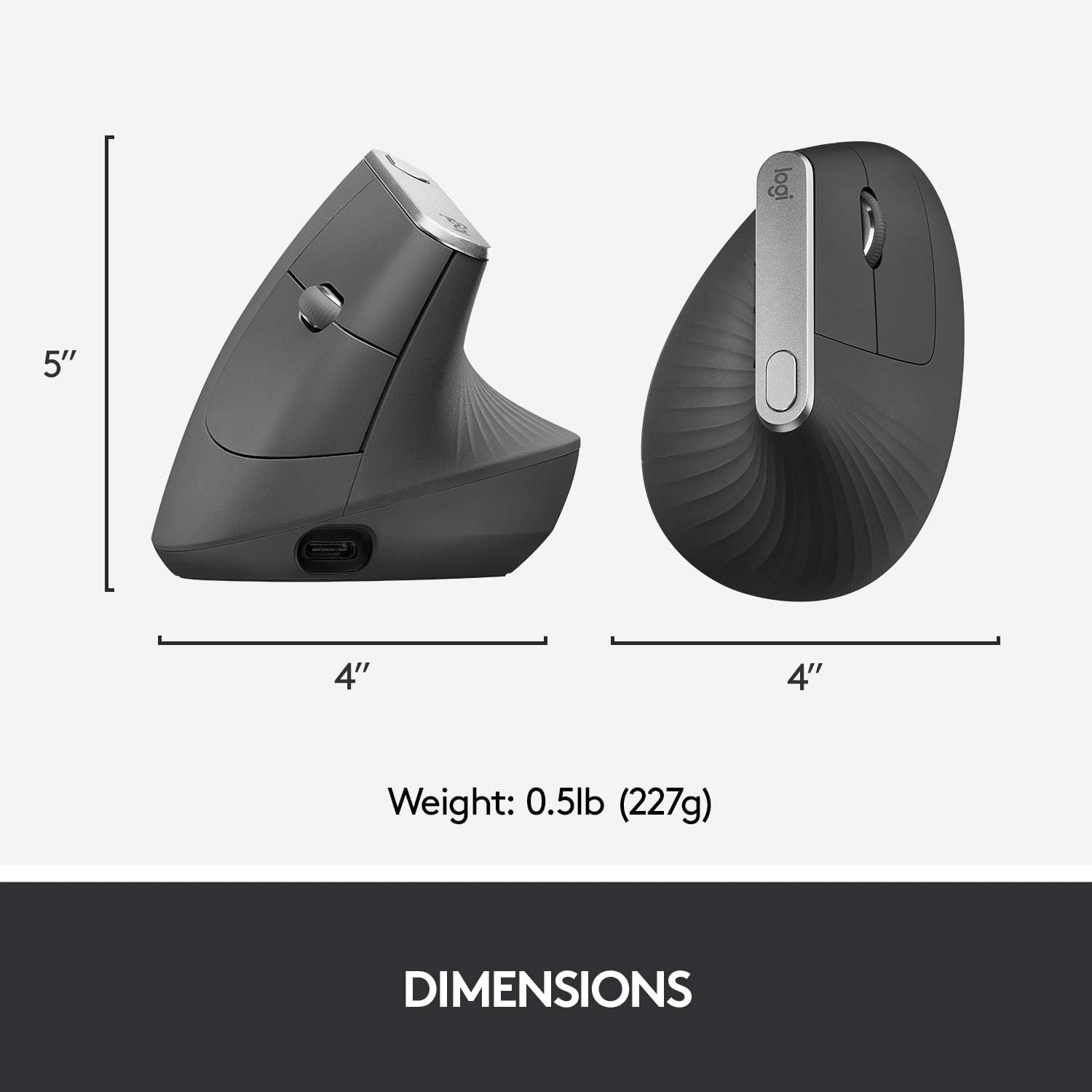 Logitech MX Vertikale kabellose Maus - Ergonomisches Design reduziert Muskelbelastung, verschiebt Inhalte zwischen 3 Windows und Apple-Computern, wiederaufladbar, Graphit