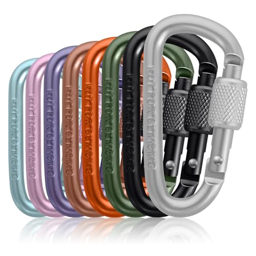 Carabiner Clip, Key Hooks for Keychain Aluminum D Ring Shape Carabeaner, Key Chain Clip Hook, Keychain Clip, Multipurpose for Camping, Hiking, Backpacking or Other Outdoor Activities, 8PCS