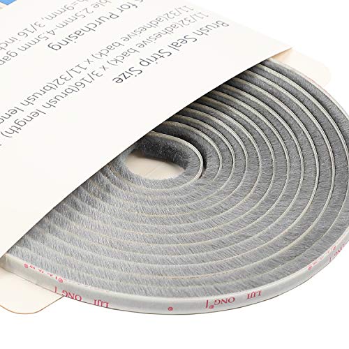 Torrami Felt Weather Stripping Seal Tape 11/32 Inch X 11/32 Inch X 16 Ft, Self Adhesive Door Brush Seal Strip With New Package Neat Pile Keep Draft Out Warm In Winter, Grey #TOP4