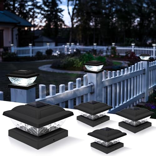 Solpex Luces solares de poste, IP65 impermeables, luces solares para exteriores, lámpara de poste de jardín, para patio, valla, terraza, postes de madera (negro, paquete de 4)