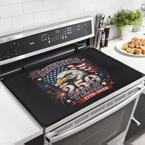 Image of Patriotic Electric Stove Top Cover, 4th of July Stove Cover for Glass Top Electric Stove,Astrology Heat Resistant Flat Top Stove Mat Countertop Protector, American Flag 250 Years