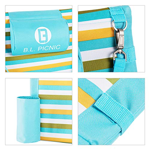Portable Beach Mat, for The sunbather with Pillow and Removed Bag -Blanket Gift idea (Blue Stripes)