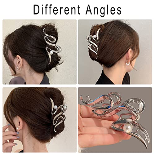 Metal Hair Claw Clips Large Silver Hair Claws Wave Shape Hair Claw Clip Fashion Hair Claw Clips Nonslip Hollow Hair Jaw Clamp Clips For Women Thick Hair Thin Hair Hair Styling Hair Accessories #TOP6