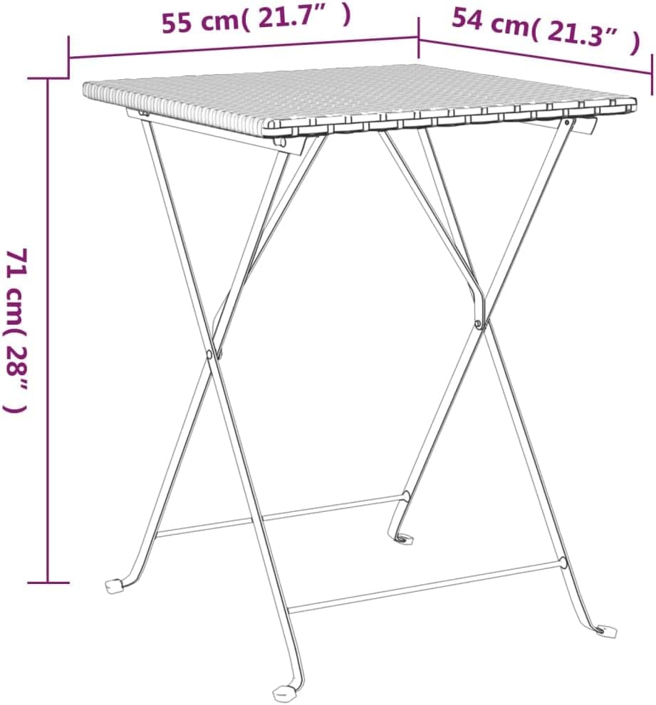 Folding Bistro Table Brown PE Rattan with Powder-Coated Steel Frame Medium Foldable Patio Side Table for Small Outdoor Patio and Garden Dining