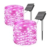 LED イルミネーション ソーラー ストリングライト クリスマスツリー 超明るい 20M 200球 8点灯モード 夜間自動点灯 IP65防水 電飾 太陽エネルギーです フェアリー ガーデンライト おしゃれ 屋外 ソーラー クリスマス バースデー 結婚式 新年 祝日 バレンタインデー 学園祭 パーティー 庭 飾り(ピンク)