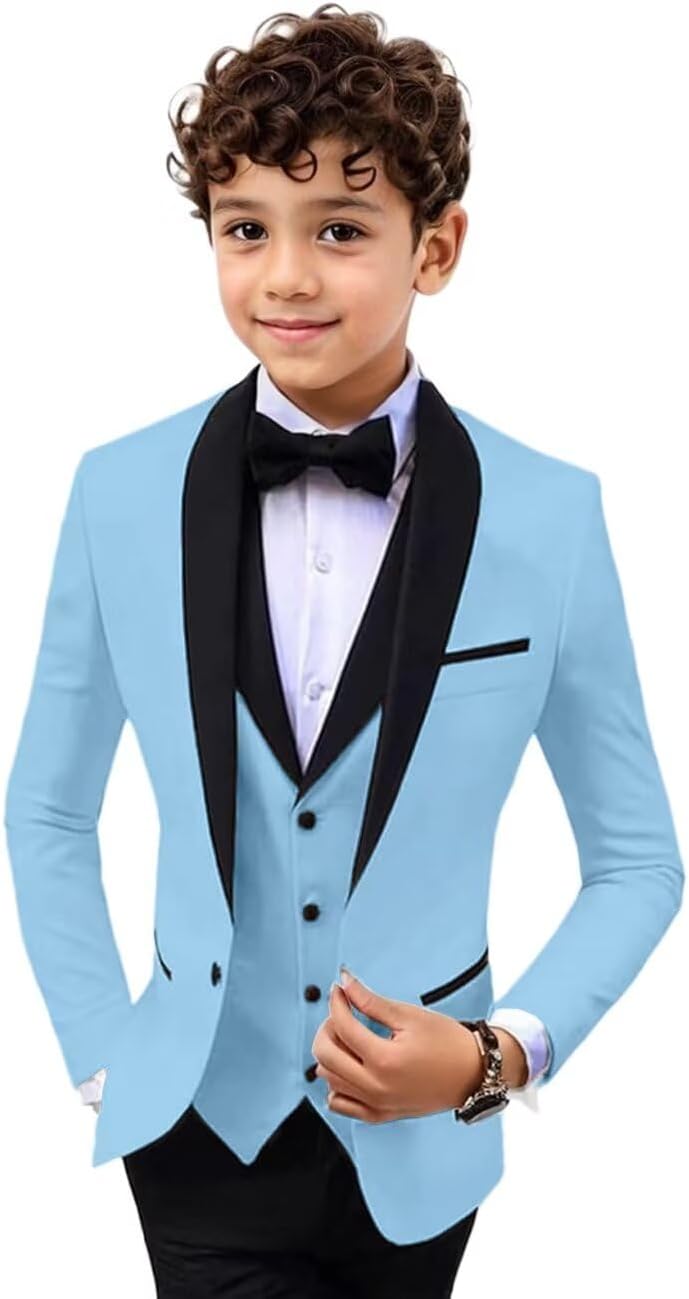 Boys 3 Pieces Suit Slim Fit Tuxedo Suit Shawl Lapel One Button Blazer Vest Pants Suit Set Formal Suits for Boy
