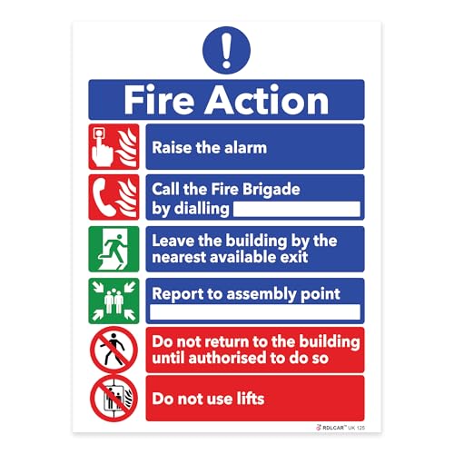 RDLCAR Fire Action Notice Sign Self Adhesive Vinyl Essential Fire Safety Signs 150 x 200mm Fire Action Sign Effective and Durable for Emergency Communication