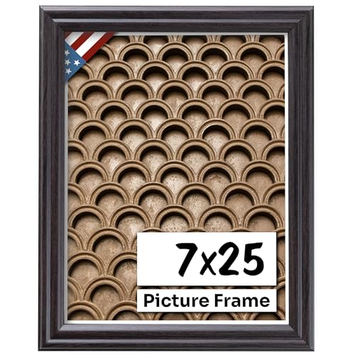 Coffee Brown 7x25 Picture Frame .75" Inch Wide - Dark Brown Wall Decor Handmade Solid Wood Frames with Preinstalled Hangers and UV Blocking Plexiglass 25x7 Frame