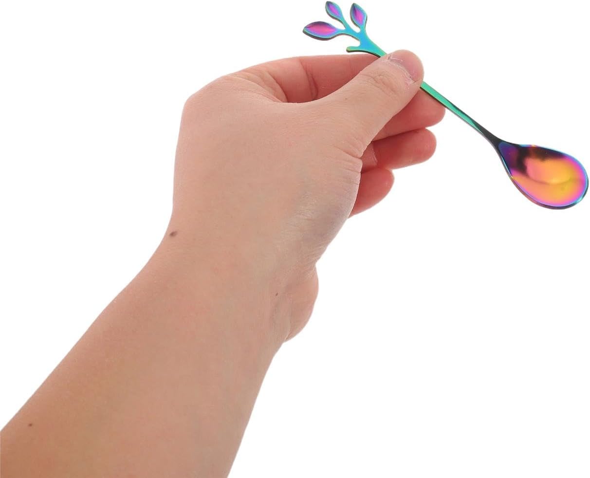 LUOZZY 40pcs Stainless Steel Leaf Shaped Mixing Spoons for Coffee Beverage Stirring and Dessert Serving