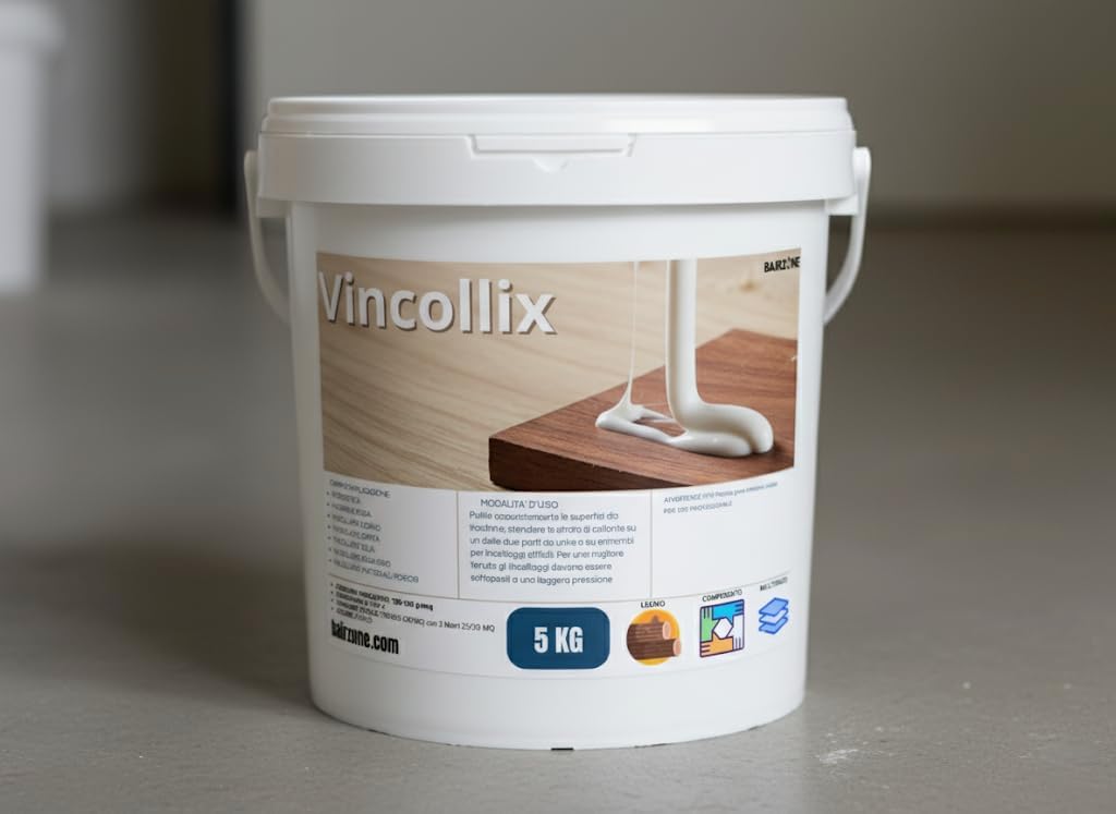 VINCOLLIX Colle professionnelle en bois – Adhésif structurel extra solide | Imperméable et résistant à l'humidité | Pour professionnels et bricolage | 5 kg – Fixation définitive