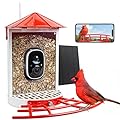 Smart Bird Feeder with Camera Solar, Auto Capture Bird Videos & Motion Detection, Birds Watching Camera Notify in Time, Metal Birds Feeder with Seed Guard, Ideal Present for Mom (Red)