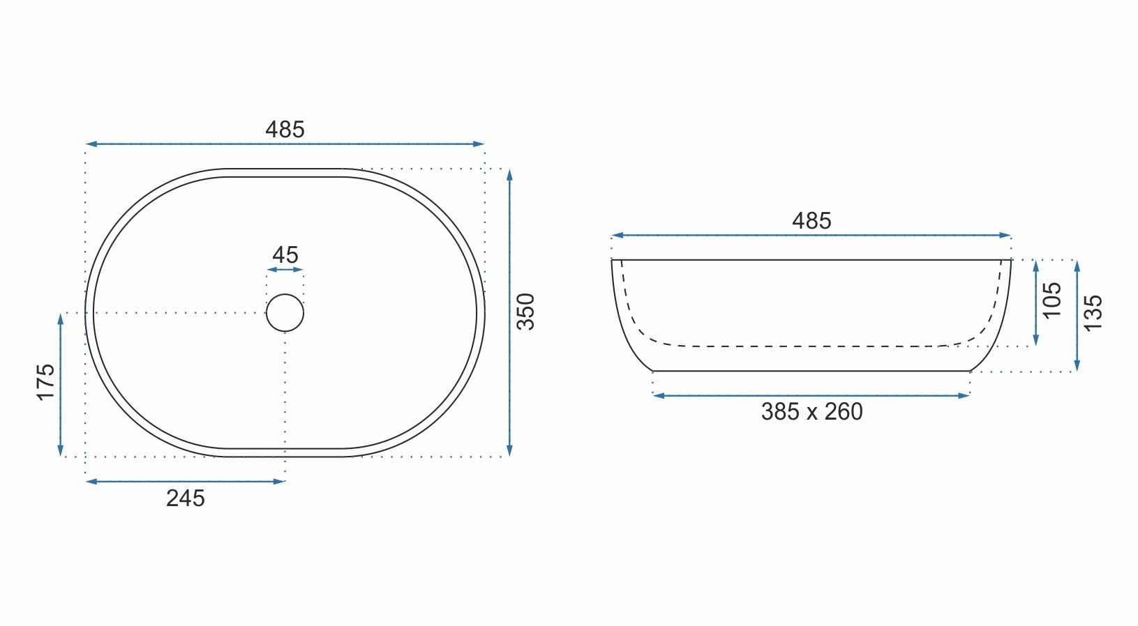 Rea LAVABO SOBRE ENCIMERA LARA BEIGE Lavabo de Baño 485 x 350 x 135 mm en Cerámica (Marrón, imitación mármol)