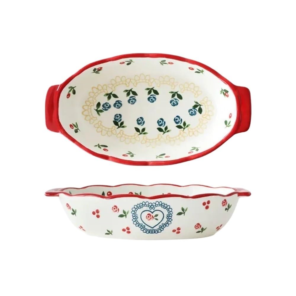 Fuente de cerámica for Hornear con Doble asa, Apta for Horno, Ideal for lasaña, Pasta, horneado, asado y Uso Familiar. Distribución Uniforme del Calor.(9 Inch Baking Pan)
