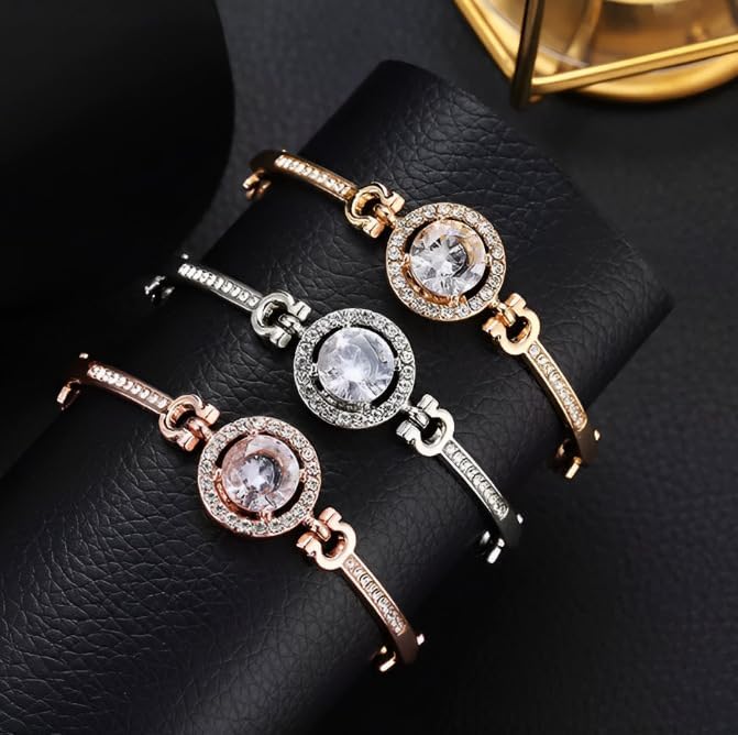 3 Pcs Elegant Diamond Watches and Bracelet Set for Women Classic Round Dial Rehinestore Bezel Analog Quartz Ladies Watches - Image 5