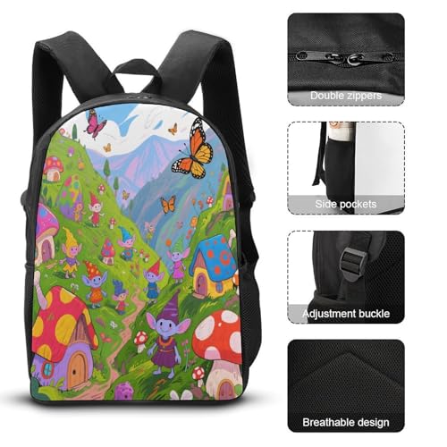Printed Backpack With Lunch Pack Storage Box Case Fairy Valley 3pcs Lightweight Travel Backpack3