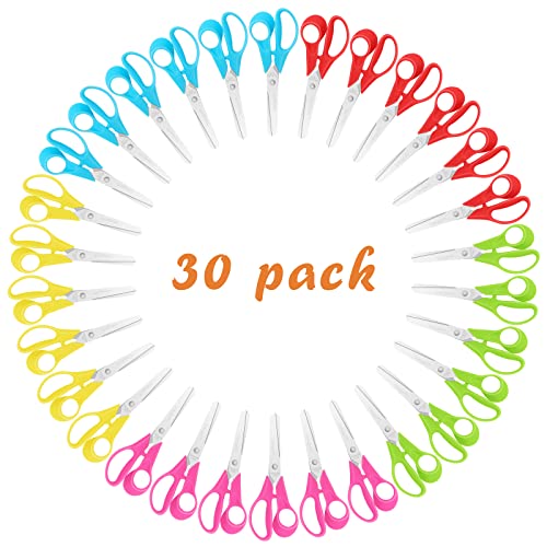 Uaugulft Kid Scissors Safety Children Scissors with Stainless Steel Blunt Tip Blades and Ergonomic Handle Great for School and Classrooms Multiple Colors 5 inch 30 Pcs