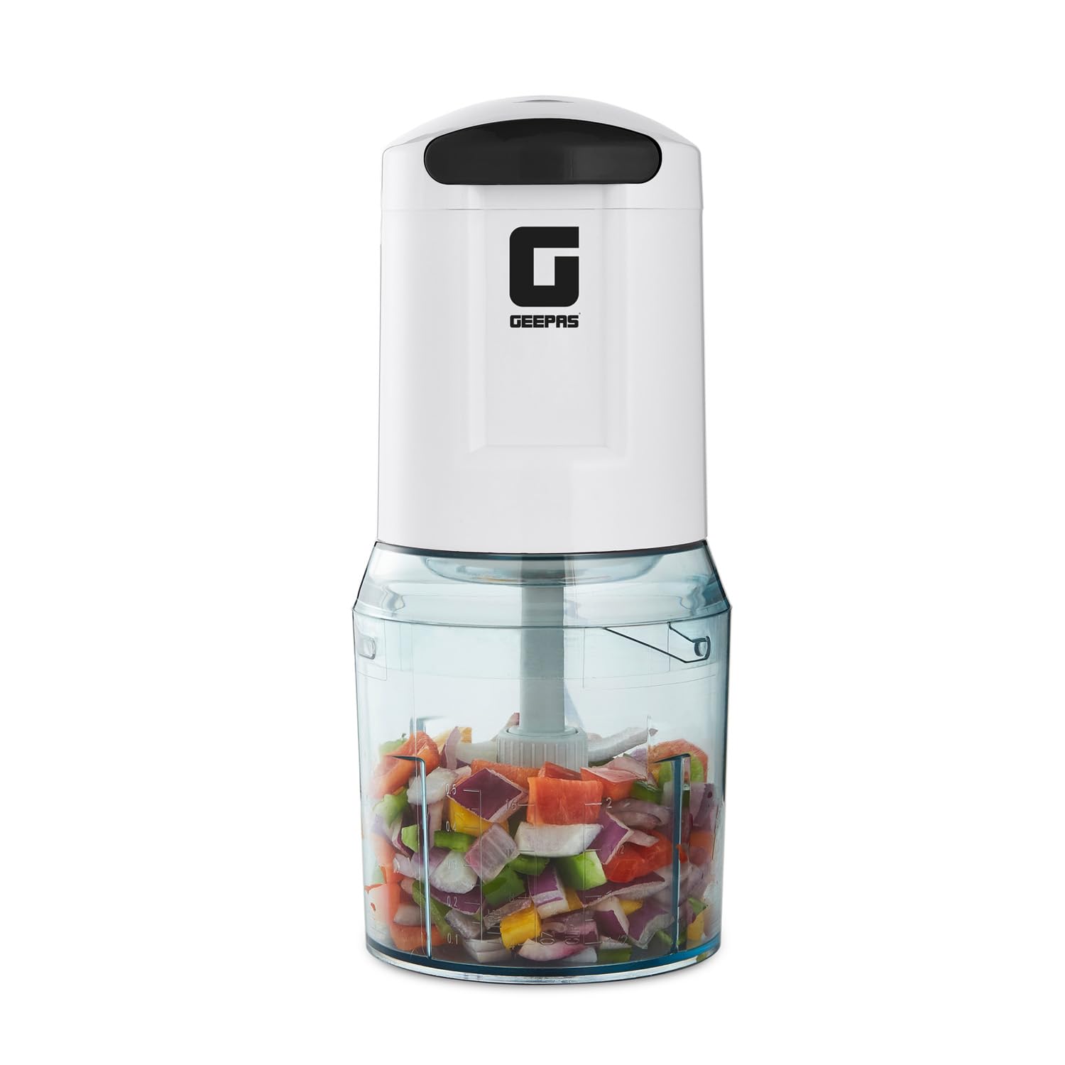 Geepas Mini Food Processor, 500W, 500ml, 4 Blades, 2 Levels, Stainless Steel for Blending and Chopping Salads, Sauces, Curries, Pesto, 2 Years Warranty, Model GC5477, Clear