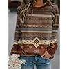 HOTYD Western Sweatshirts for Women Casual Long Sleeve Vintage Aztec Geometric Graphic Shirts Loose Crew Neck Pullover Tops