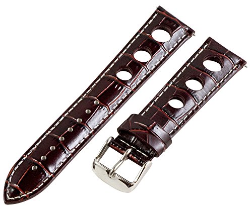 Clockwork Synergy, LLC 24mm Rally 3-hole Croco Brown / White Leather Interchangeable Replacement Watch Band Strap