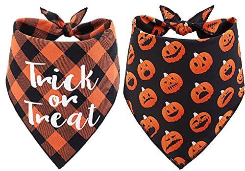 Set Of 2 Halloween Dog Bandana Plaid Reversible Triangle Bibs Scarf Accessories For Dogs Pets #TOP24