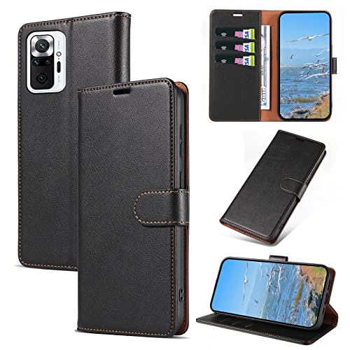 KKEIKO Cover per Xiaomi Redmi Note 10 PRO 4G, Antiurto Custodia in PU Pelle con Slot per Porta Carte, Magnetico Protettiva Cover per Xiaomi Redmi Note 10 PRO 4G, Nero