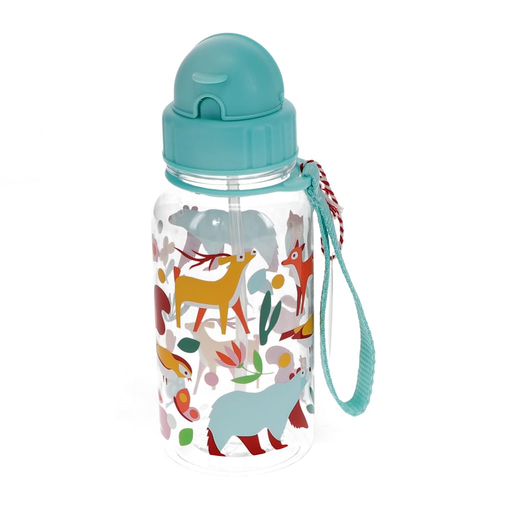Rex London BPA Free Plastic Kids Water Bottle 500ml - Woodland, Water Bottle Kids, Toddler Small School Drinks Bottle for Boys Girls, Childrens Drinking Bottle, Kids Bottle, Plastic Water Bottle.