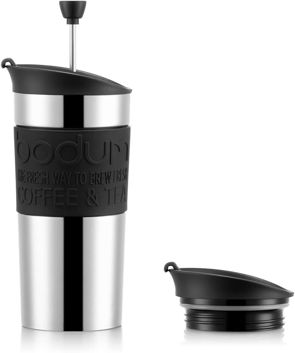 BODUM K1110201 Travel Press Set Coffee Maker with Extra Lid, 0.35 L/12