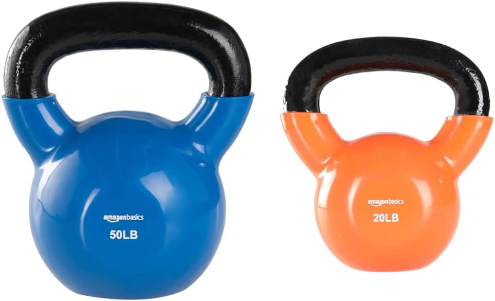 Amazon Basics Vinyl Kettlebell 50 Pounds, Blue & Vinyl Kettlebell