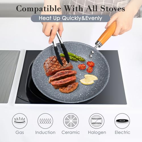 Nonstick Frying Pan Set – 8" 10" 12" Stone Coating Cookware, Nonstick Omelette Pan with Heat-Resistant Handle, Induction Skillet for Eggs (Blue) - Image 6