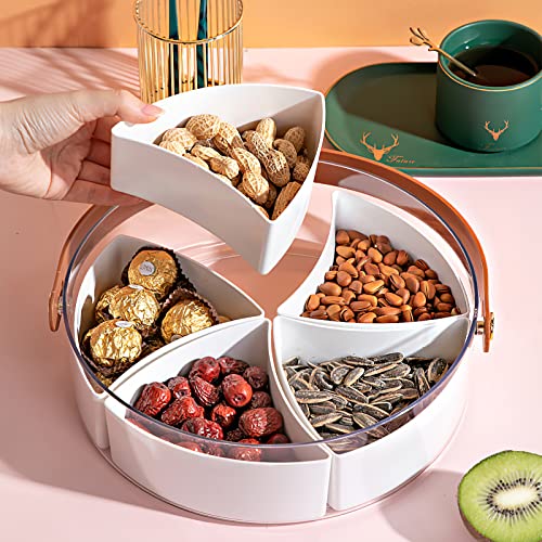 Amokk Divided Serving Tray With Lid & Handle Storage Container - 5 Plastic Compartment Platters - For Candy, Fruits, Nuts, Snacks Parties Entertaining (Transparent) #TOP2