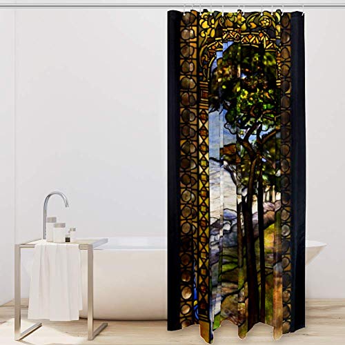 Shower Curtain With Hooks, Stained Glass Windows Bathroom Fabric Curtains Waterproof Funny With Standard Size 72 By 72 #TOP1