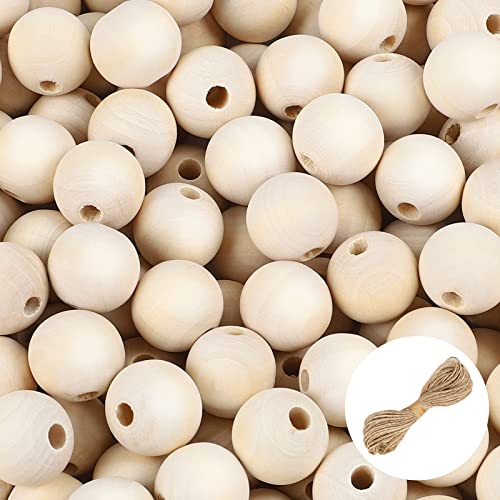 UOONY 300pcs 20mm Wooden Beads Bulk Round Natural Unfinished Large Wooden Beads Wood Beads for Crafts and Necklace Garland Making