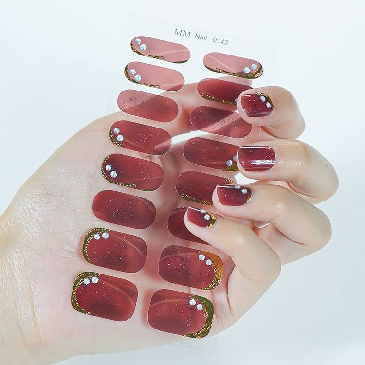 Simply Inked Dark Maroon Shimmer Nail Art Strips Designer Nail Art Strips for Girls & Women, Size: 2.28 x 4.8 in-image-3