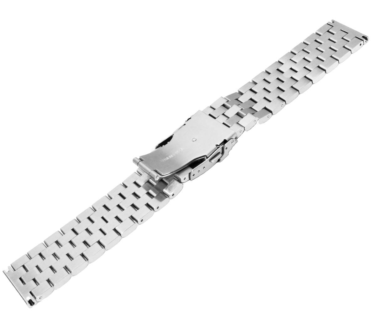 Kai Tian Correa de reloj de acero inoxidable mate de 5 filas de doble bloqueo, banda de metal de repuesto para hombres y mujeres, 18mm, 20mm, 22mm, 24mm, 26mm, negro, plata y azul