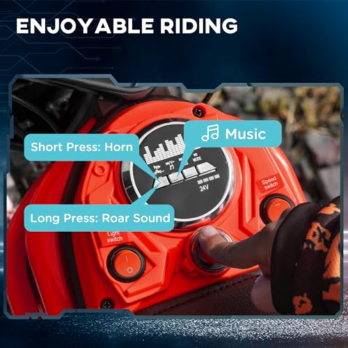 Aosom Electric Dirt Bike with Twist Grip Throttle, 24V 350W Off-Road Electric Motorcycle, Up to 15 MPH with Brake, Music Horn, Rear Suspension for Ages 13+ Years, Red