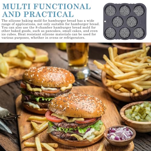 GOEDCH Stampo in Silicone per Panini Hamburger: 8 Cavità Stampo Perforato per Hamburger, Teglia Antiaderente per Panini per Hamburger, Teglia in Silicone Resistente Al Calore, per Burger e Muffin - 7