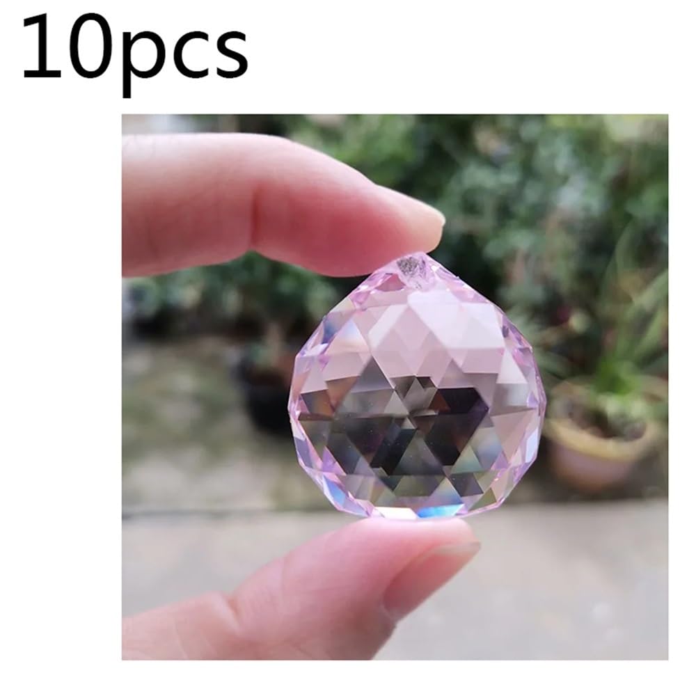 Boule à facettes en cristal, 10 pièces, prismes suspendus, perles, partie de lampe, décoration de la maison(Pink)