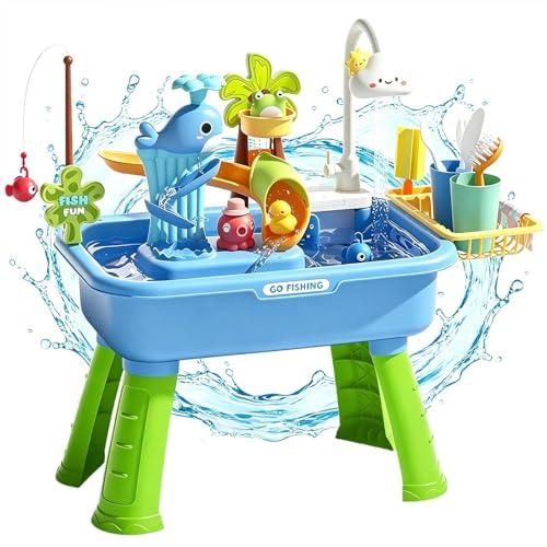 Table à eau pour jardin et plage avec pompe à eau et jouets de pêche d'été - 7