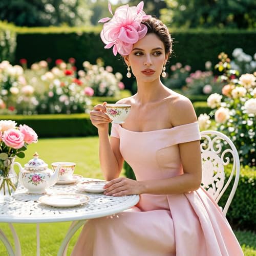 Image of DRESHOW Fascinators Hat Tea Party Headwear Ribbons Feathers on a Headband and a Clip for Women