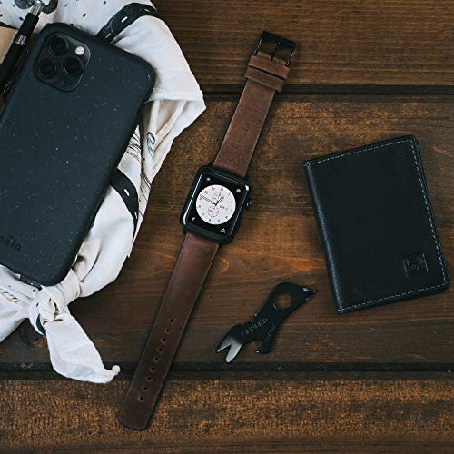 Image of BARTON WATCH BANDS- Black Leather and Rubber Hybrid - Choose Color & Size - Compatible with All Apple Watches (Ultra, SE, 8, 7, 6, 5, 4, 3, 2, 1) - 38mm, 40mm, 41mm, 42mm, 44mm, 45mm, 49mm