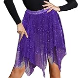 Bufenia Women's Belly Dance Skirts Bling Sequins Skirt Stretch Skirt Dance Practice Performance Costume (Purple)