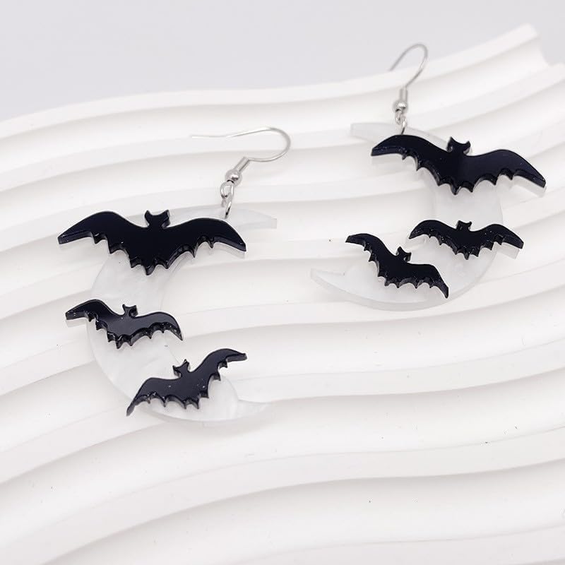 Acrylic Halloween Earrings Bat Pumpkin Ghost Spiderweb Black Skull Bat Drop Dangle Earrings for Women Fun Cute Spooky Halloween Holiday Costume Jewelry - Image 4