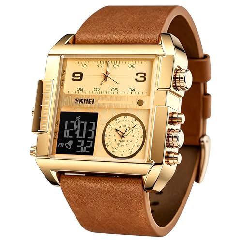 Image of SKMEI Men's Digital Sports Watch, LED Square Large Face Analog Quartz Wrist Watch with Multi-Time Zone Waterproof Stopwatch