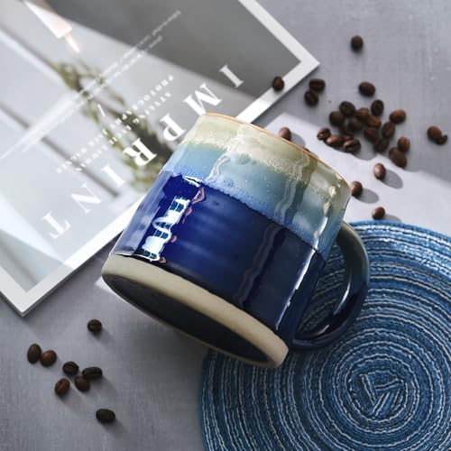 Taza grande de cerámica 13.5 oz con asa ancha azul miniatura 3