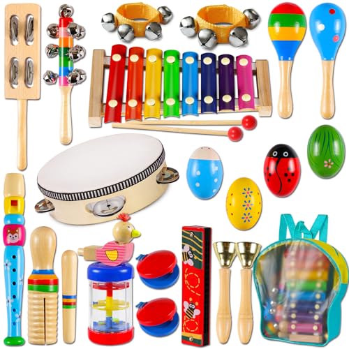 LOOIKOOS Toddler Musical Instruments,Wooden Percussion Instruments Toy for Kids Preschool