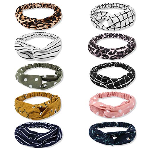 Jaciya 10 Pieces Knotted Headbands for Women Turban Headbands for Women Elastic Headbands for Women Knot Headband 10 Colors Boho Headbands for Women
