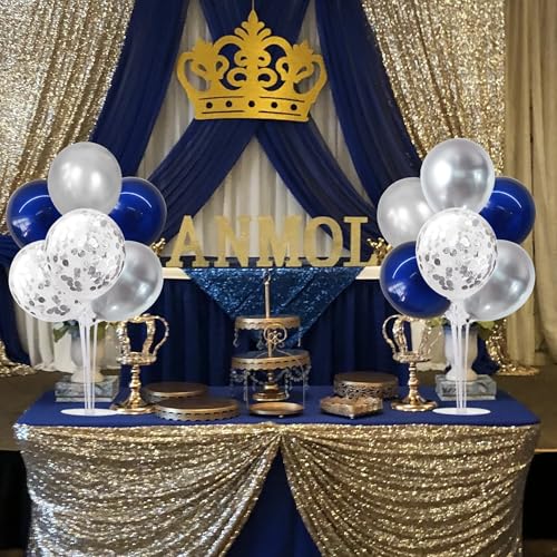 Image of TONIFUL 4 Set Navy Blue Silver Balloon Stand Balloon Centerpieces for Table